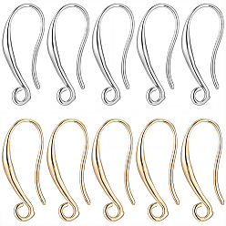 Real Gold Plated & Real Platinum Plated 40 шт. 2 цвета латунные крючки для сережек, настоящее золото и платина, 22 датчик, 20x2 мм, отверстие : 2.7 мм, штифты : 0.6 мм, 20 шт / цвет
