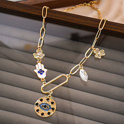 Evil Eye Ожерелья с подвесками из стразов, латуни, сплава и железа, золотые, злые глаза, 17.72 дюйм (45 см)