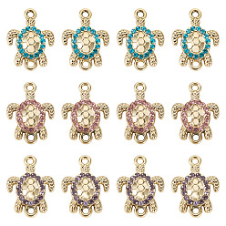 (52) Непрозрачная лаванда 16шт. сплава стразы соединительные подвески, золотой свет, без кадмия и без свинца, черепаха, разноцветные, 20.5x15x2.5 мм, отверстие : 1.8 мм