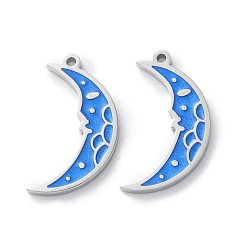 Озёрно--синий 304 нержавеющей стальной эмали подвески, лунное очарование, цвет нержавеющей стали, Плут синий, 19x10.5x1.5 мм, отверстие : 1 мм