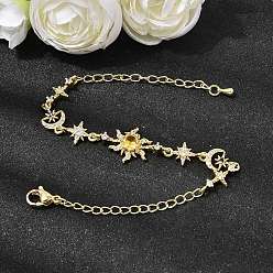 Настоящее золото 18K Латунь микро проложить кубического циркония браслеты ссылку, браслеты-цепочки для женщин, солнце и луна и звезда, стойки покрытие, долговечный, без кадмия и без свинца, реальный 18 k позолоченный, 6.54 дюйм (16.6 см)