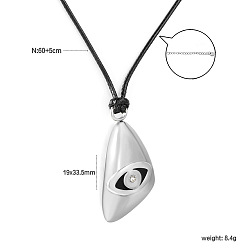 Couleur Acier Inoxydable 304 Colliers en acier inoxydable avec pendentif en forme d'œil et cordon noir ajustable, couleur inox, couleur inox, 23.62 pouce (60 cm), pendentif: 19x33.5 mm