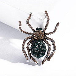Изумруд Брошь из сплава со стразами на Хэллоуин, паук, изумруд, 47x36 мм