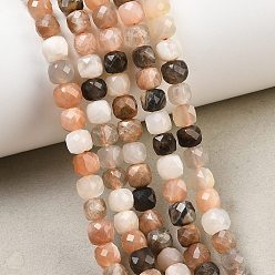 Multi-Moonstone Нити из натуральных бусин из нескольких лунных камней, кубические, граненые, 5.5x5.5x5.5 мм, отверстие : 0.8 мм, около 71 шт / нитка, 15.16 дюйм (38.5 см)