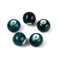 Cyan Oscuro Cuentas de porcelana vintage hechas a mano, fantasía antigua porcelana esmaltada, rondo, cian oscuro, 9.5~11x8.5~9.5 mm, agujero: 2~3 mm