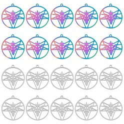 (52) Непрозрачная лаванда 20 шт. 2 цвета 304 подвески из нержавеющей стали, плоский круглый узор со звездами и козами, разноцветные, 26.5x24.5x1.4 мм, отверстие : 1.5 мм, 10 шт / цвет