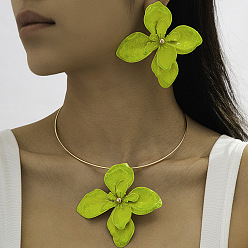 Зелено-Желтый Комплекты из серег-гвоздиков и чокеров с цветочным узором для женщин, зеленый желтый, ожерелья: 4.92 дюйм (12.5 см)