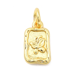 Настоящее золото 18K Латунь прелести, Прямоугольник с бабочкой, долговечный, стойки покрытие, с целью перехода в кольце, реальный 18 k позолоченный, 12.5x7x2 мм, отверстие : 3.2 мм