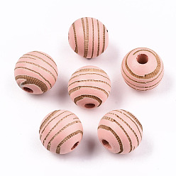 Pink Расписные бусы из натурального дерева, лазерная гравировка, круглый с зеброй, розовые, 15.5~16.5x15 мм, отверстие : 4 мм