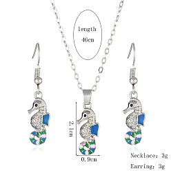 Sea Horse Комплекты из ожерелий и серег с подвесками из эмали, платина, морской конек, 37x9 мм и 460 мм