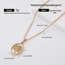 Golden 304 Stainless Crystal Rhinestone Tree of Life Pendant Necklaces for Women, with Resin, White, Golden, 17.32 inch(44cm)