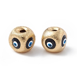 Black Brass Beads, with Enamel, Real 18K Gold Plated, Cube with Evil Eye, Black, 10.5x11.5x11mm, Hole: 2.5mm