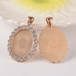 Crystal Oval Alloy Rhinestone Pendant Cabochon Settings, Cadmium Free & Lead Free, Picture Memory Frame Pendants, Light Gold, Crystal, Tray: 18x25mm, 43x27x3mm, Hole: 4x7mm, 38pcs/bag