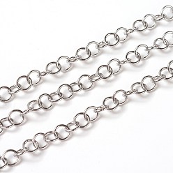 Нержавеющая Сталь Цвет Устойчивые к потускнению 304 цепи Rolo из нержавеющей стали, отрыгивающая цепь, с катушкой, несварные, цвет нержавеющей стали, 5x0.8 мм, около 32.8 футов (10 м) / рулон