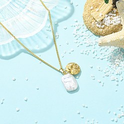 Золотой Прямоугольная цепочка с подвеской в виде монеты-ангела из нержавеющей стали в стиле барокко для женщин, белые, золотые, 304 дюйм (17.72 см)