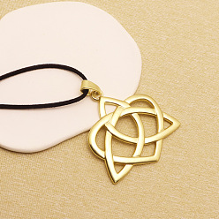 Цветок Женские ожерелья с подвеской из цинкового сплава в богемном стиле, черные вощеные шнуры, золотые, цветок, 31.50 дюйм (80 см), Кулон : 70x67 мм