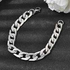 Нержавеющая Сталь Цвет 201 браслеты из кубинских цепей из нержавеющей стали для женщин и мужчин, цвет нержавеющей стали, 8.58 дюйм (21.8 см)