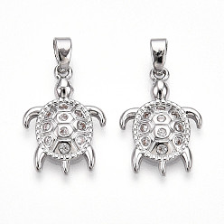 Платина Латунные микро проложить кубического циркония подвески, без кадмия и без свинца, прелести черепахи, платина, 18.5x13x2.5 мм, отверстие : 5x2.5 мм