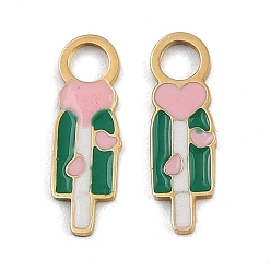 Настоящее золото 18K 304 прелести нержавеющей стали, с эмалью, ионное покрытие (ip), очарование мороженого, реальный 18 k позолоченный, 13x4x1 мм, отверстие : 2.4 мм