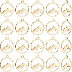 Золотой 201 подвески из нержавеющей стали для лазерной резки, гора, золотые, 17x14.5x1 мм, отверстие : 1.5 мм, 20 шт / коробка