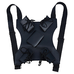 Black PU Leather Sword Back Sheath, Chest Rig with Multiple Pouches, for Medieval Renaissance Cosplay Props, Black, 270x238x1.5~8.5mm