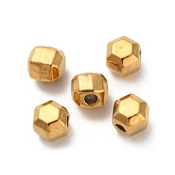 Настоящее золото 18K 304 из нержавеющей стали бусы, шестиугольник, граненые, ионное покрытие (ip), реальный 18 k позолоченный, 4.8x4.3x4.3 мм, отверстие : 1.4 мм