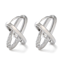 Платинированный Латунные серьги-кольца из прозрачного кубического циркония, овальные, Реальная платина, 15.5x9x11.5 мм