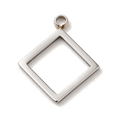 Stainless Steel Color 304 Stainless Steel Pendants,  Hollow Rhombus Charm, Stainless Steel Color, 15.5x13x1mm, Hole: 1.5mm