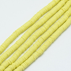 Champagne Yellow Handmade Polymer Clay Bead Strands, Heishi Beads, Disc/Flat Round, Champagne Yellow, 6x0.5~1mm, Hole: 2mm, about 320~447pcs/strand, 15.74 inch~16.92 inch