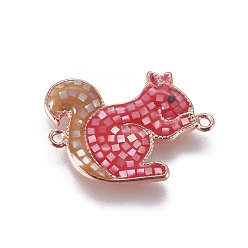 Rose Gold Brass Enamel Links connectors, with Shell Chips, Squirrel, Rose Gold, 23x19x2.5mm, Hole: 1mm