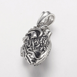 Античное Серебро 304 подвески из нержавеющей стали Locket, подвески для клеток, с магнитным, сердце, античное серебро, 35x23x16 мм, отверстие : 7.5x13 мм, внутренний диаметр: 14.5x24.5 мм