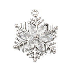 Платина Латунные подвески с микропаве из кубического циркония, снежинка, платина, 18.5x14.5x3 мм, отверстие : 1 мм