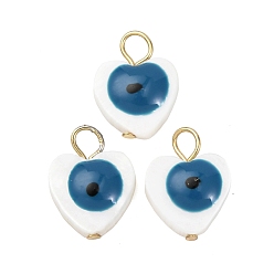 Сердце Натуральные пресноводные ракушки синего цвета от сглаза, золотые, сердце, 13.5~14x10~10.5x3.5~4 мм, отверстие : 3 мм