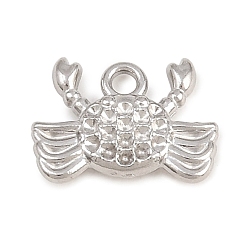 Stainless Steel Color 304 Stainless Steel Charms, Crab with Texture Charms, Stainless Steel Color, 9x12x2.5mm, Hole: 1.5mm