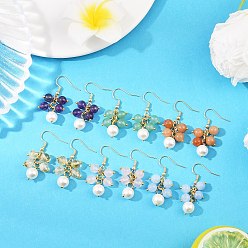 Смешанные камни 6 пары серег с подвесками из натуральных драгоценных камней, кластерные серьги, золотые, 41 мм