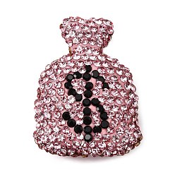 Розовый Ручной полимерной глины шариков Rhinestone, сумка со знаком доллара, светло-розовый, 34.5~35x25~26x11~11.5 мм, отверстие : 1.5~1.8 мм