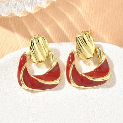 Rot Ohrstecker aus Messing mit Emaille für Damen, Nuggets, langlebig überzogen, Gestell, Bleifrei und cadmium frei, golden, rot, 23x17 mm