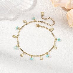 Turquoise Colliers pour femmes composés d'un éclat de coquillage naturel et d'une chaîne trombone à pompon en forme de coquillage., or, turquoise, 304 pouces (9 mm)