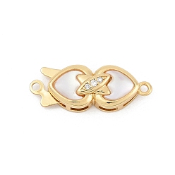 Bowknot Латунные застежки из прозрачного кубического циркония с микропаве, с естественной оболочке, 1 нитей, 2-луночное, реальный 14 k позолоченный, бантом, 8x21x4.5 мм, отверстие : 1.2 мм