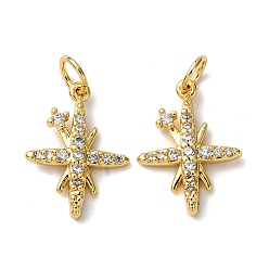 Настоящее золото 18K Латунные микропаве прозрачные подвески с фианитом, звезды прелести, с целью перехода в кольце, стойки покрытие, долговечный, без свинца и без кадмия, реальный 18 k позолоченный, 16.5x12x3 мм, отверстие : 3.5 мм