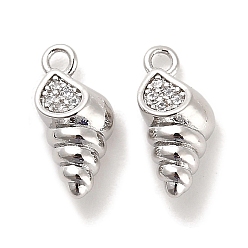 Платинированный Латунные микропаве прозрачные подвески с фианитом, без кадмия, без никеля и без свинца, спиральная оболочка, Реальная платина, 12.5x6x4.5 мм, отверстие : 1.6 мм