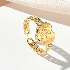 Золотой 304 открытые кольца-манжеты из нержавеющей стали для женщин, сердце со словом люблю тебя, золотые, 11 мм, размер США 6 3/4 (17.1 мм)