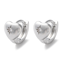 Платинированный Латунные серьги-кольца из прозрачного кубического циркония, сердце, Реальная платина, 9x7.5x10.5 мм