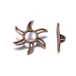 Красная Медь Сплавочные застежка тоггл тибетского стиля, без кадмия и без свинца, солнце, Красная медь, 22.5x22.5 мм, отверстие : 1 мм
