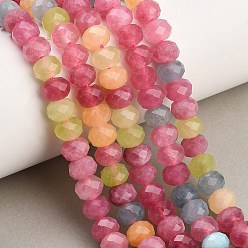 Couleur Mélangete Rangs de perles de jade blanc naturel teintées et facettées, rondelle, couleur mixte, 8x5.5~6mm, Trou: 1mm, Environ 64~66 pcs/chapelet, 14.76~15.16'' (37.5~38.5 cm)