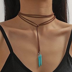 Coconut Marrón Collares colgantes de cono de turquesa sintética de estilo bohemio para mujer, collares de lazo con cordón de terciopelo, coco marrón, 63.78 pulgada (162 cm)