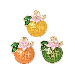 (52) Непрозрачная лаванда Подвески из эмали и сплава, золотой свет, без кадмия, без никеля и без свинца, стойки покрытие, фрукты с цветочным очарованием, разноцветные, 16x13.5x4.5 мм, отверстие : 1.8 мм