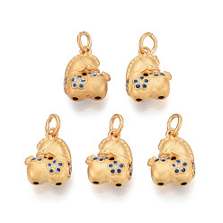 Матовый Золотой Цвет 925 Подвески в виде лошади из стерлингового серебра с синей эмалью в виде козла, с печатью 925, полый, матовый золотой цвет, 10.5x8x5 мм, Соединительное кольцо: внутренний диаметр 4x0.7мм: 2мм