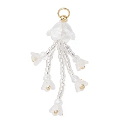 Белый Стеклянные подвески из бисера, подвески из бисера в виде медуз, со стеклом, белые, 37~40x12 мм, Перейти кольцо: 5x0.7 мм, внутренний диаметр: 3 мм