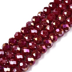 Коричневый Стеклянные бусины с гальваническим покрытием , непрозрачный сплошной цвет, с покрытием AB цвета, граненые, рондель, коричневые, 8x6 мм, отверстие : 1 мм, около 60~62 шт / нитка, 39~40 см